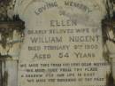 Ellen,
wife of William NUGENT,
mother,
died 9 Feb 1900 aged 54 years;
William NUGENT,
died 16 Feb 1917 aged 70 years;
Elizabeth Ann PAGE,
mother,
died 19 June 1943;
William Frederick PAGE,
father,
died 25 April 1943;
Lawnton cemetery, Pine Rivers Shire