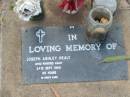 Joseph Ashley HEALY,
died 24 Sept 1990 aged 66 years;
Lawnton cemetery, Pine Rivers Shire
