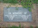 James Sybil JULYAN,
died 7 Aug 1980 aged 85 years;
Ivy Isabel JULYAN,
died 9 June 1989 aged 89 years;
Lawnton cemetery, Pine Rivers Shire