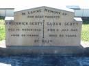 
Frederick SCOTT
14 Mar 1948, aged 88
Sarah SCOTT
3 Jul 1948, aged 89
Lowood General Cemetery

