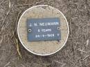 J.N. NEUMANN, female,
died 24-4-1928 aged 5 years;
Ma Ma Creek Anglican Cemetery, Gatton shire