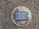 G. NEUMANN, female,
died 30-8-1933 aged 34 years;
Ma Ma Creek Anglican Cemetery, Gatton shire