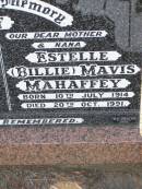 Ronald George MAHAFFEY,
husband father poppa,
born 15 Aug 1913 died 3 Aug 1985;
Estelle (Billie) Mavis MAHAFFEY,
mother nana,
born 10 July 1914 died 20 Oct 1991;
Ma Ma Creek Anglican Cemetery, Gatton shire