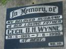 Cecil D.H. WYNNE,
husband father,
30-5-1905 - 7-6-1990;
Maclean cemetery, Beaudesert Shire