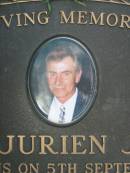 John Jurien JAGER,
died 5 Sept 2000 aged 59 years,
husband dad poppy;
Maclean cemetery, Beaudesert Shire