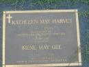 Kathleen May HARVEY,
17-2-1916 - 10-6-2001,
mother grandmother great-grandmother;
Irene May GEE, sister,
4-5-1918 - 24-7-1998,
mother grandmother great-grandmother;
Maclean cemetery, Beaudesert Shire