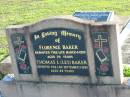 Florence BAKER, died 4 March 1979 aged 76 years;
Thomas L. (Les) BAKER, died 3 Sept 1990 aged 89 years;
Marburg Anglican Cemetery, Ipswich