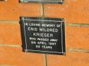 Enid Mildred KRIEGER,
died 6 April 1997 aged 85 years;
Marburg Anglican Cemetery, Ipswich