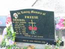 FREESE, Derrel,
husband father father-in-law grandpa son,
14-11-1942 - 13-5-1996 aged 53 years;
Marburg Lutheran Cemetery, Ipswich