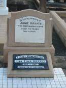 Annie KRAATZ,
died 3 March 1944 aged 52 years;
Rita Edna KRAATZ,
1914 - 1987;
Marburg Lutheran Cemetery, Ipswich