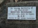 Ernstine DICKMANN, mother,
died 1 July 1933 aged 78 years,
erected by her daughters;
Marburg Lutheran Cemetery, Ipswich