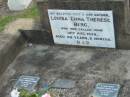 Louisa Emma Therese BERG, wife mother,
died 15 Aug 1938 aged 62 years 6 months;
August Frederick W. BERG,
died 10-10-1971 aged 93 years;
Frederick Gustav H. BERG,
died 24-12-1976 aged 70 years;
Marburg Lutheran Cemetery, Ipswich