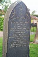 Margaret ARMSTRONG
d: Heiton Mill, 14 Aug 1903 aged 74
husband
William LITTLE
d: Glebefoot Roberton, 12 Nov 1911
their grandson
David LITTLE K.O.S.B.
died of wounds in France 25 Feb 1917 aged 22
Melrose cemetery, Roxburgshire, Scotland