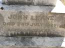 John LEANE,
died 24 July 1920 aged 84 years;
Honora LEANE,
wife,
died 25 July 1939 aged 100 years;
Meringandan cemetery, Rosalie Shire