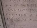 Christina MIRCHINN,
born at Wertemberg Germany,
died North Farm? Goombungee
2 Oct 1895? aged 61 years;
Meringandan cemetery, Rosalie Shire