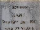 Margaretha PETERS,
died 5 May 1914 age 82 yearss;
Hans,
husband,
died 19 Jan 1912 aged 77 years;
Walter & Oscar,
children of W.J. & W. PETERS;
Meringandan cemetery, Rosalie Shire
