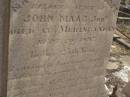 Margaretha Magdalena NOTHDURFT,
wife of John MAAG (junr),
died at Meringandan 28 Sept 1897 in 25th yea,
mourned by husband and children;
Meringandan cemetery, Rosalie Shire