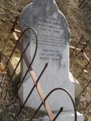 Heinrich LANGE,
father,
died 3 Sept 1899 ages 72 years,
erected by son Henry LANGE;
Meringandan cemetery, Rosalie Shire