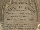 Carl H. SUHR,
born 7 Nov 1836,
died 27 Dec 1890,
restored by great-great-grandchildren 1993;
Meringandan cemetery, Rosalie Shire