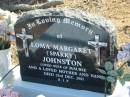 Loma Margaret (Sparky) JOHNSTON,
wife of Maurie,
mother nan,
died 23 Dec 2001;
Meringandan cemetery, Rosalie Shire