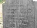Annie Maria,
wife of Thomas PERKINS,
died 16 Jan 1892 in 38th year;
Meringandan cemetery, Rosalie Shire