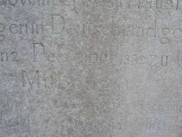 Wilhelmine Friedrike Louise, wife of Wilhelm BEUTEL,  | born 19 Nov 1843? Pranen Hagen Deutschland,  | died 2 December 1889 Milbong;  | Milbong General Cemetery, Boonah Shire  | 