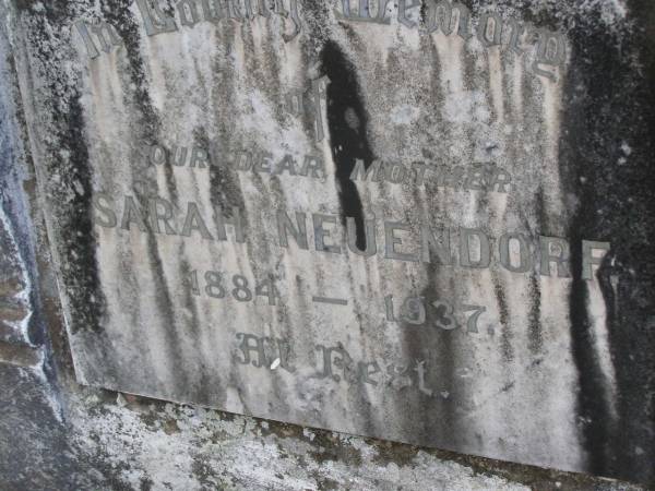 Sarah NEUENDORF, mother,  | 1884 - 1937;  | Minden Baptist, Esk Shire  | 