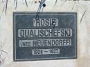 Rosie QUALISCHEFSKI (nee NEUENDORFF)
b: 1908, d: 1927
Minden Zion Lutheran Church Cemetery