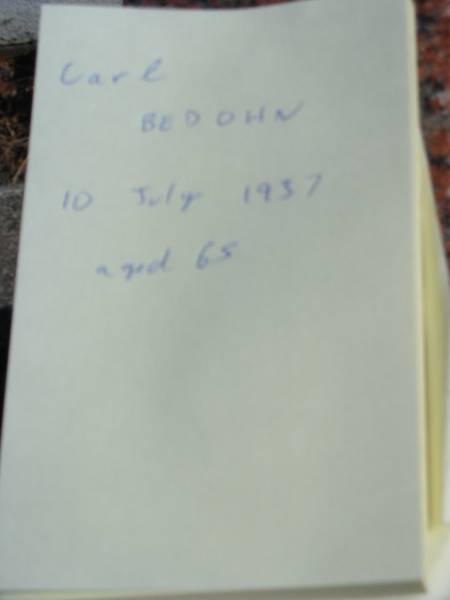 Carl BEDUHN  | 10 Jul 1937 aged 65  | Minden Zion Lutheran Church Cemetery  | 