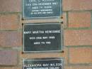 Mary Martha NEWCOMBE,
died 25 May 1989 aged 74 years;
Mooloolah cemetery, City of Caloundra