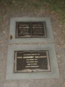 Vinton Paul GALLAGHER,
died 9 Aug 1967 aged 75 years;
Ethel Ruby GALLAGHER,
died 18 Dec 1980 aged 88 years;
Vera Margaret GALLAGHER,
died 2 Aug 2003 aged 79 years;
Mooloolah cemetery, City of Caloundra