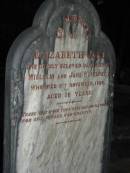 Elizabeth Jane,
daughter of William & Jane WESTAWAY,
died 5 Nov 1889 aged 16 years;
Ann Jane WESTAWAY,
born 8 April 1850,
died 30 April 1920;
William H. WESTAWAY,
died 17 June 1925 aged 82 years;
Mooloolah cemetery, City of Caloundra