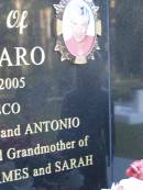 Rosaria LAZZARO,
16-10-1928 - 20-11-2005,
wife of Francesco,
mother Anna & Antonio,
mother-in-law of Donna,
grandmother of Cassandra, Matthew, James & Sarah;
Mooloolah cemetery, City of Caloundra