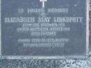 Elizabeth May LIEKEFETT,
born 7 Dec 1913,
died 27 Aug 1978 aged 64 years;
Eric James LIEKEFETT,
died 12 June 1988 in 81st year;
Mooloolah cemetery, City of Caloundra