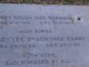 Sydney GOUGH (nee ROBINSON),
born 4-4-1916,
died 12-5-1982;
Tracy Lee DYSON (nee EGAN),
born 29-10-66,
died 25-11-84;
Mooloolah cemetery, City of Caloundra