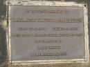 Raymond Trevor HAMBLETON,
born 30-3-1928,
died 23-8-1990,
husband father father-in-law grandfather;
Mooloolah cemetery, City of Caloundra