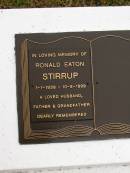 Ronald Eaton STIRRUP,
1-1-1938 - 10-6-1999,
husband father grandfather;
Mooloolah cemetery, City of Caloundra