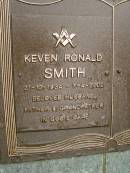 Keven Ronald SMITH,
21-10-1934 - 7-4-2002,
husband father grandfather;
Mooloolah cemetery, City of Caloundra