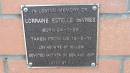 Lorraine Estell deVRIES
b: 24 Jan 1956
d: 13 May 2011
wife of Willem
mother of Ben and Jeff
Mount Cotton St Pauls Lutheran Columbarium wall