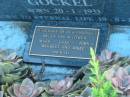 
Herbert Josef Ingolf GOCKEL, born 20-1-1933 died 19-8-1998, children Helen, Matthew, Mark, Luke, John, Herbert, Josef, Michael;
Mt Mee Cemetery, Caboolture Shire
