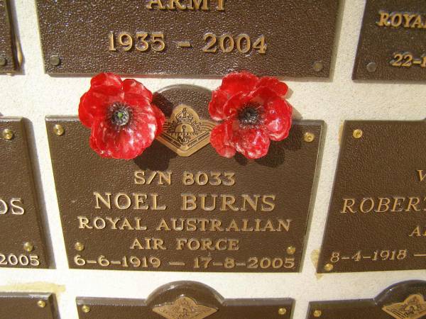 Noel BURNS; 6-6-1919 - 17-8-2005  | War Memorial, Elsie Laver Park, Mudgeeraba  | 