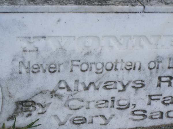 Yvonne BARLOW,  | remembered by Craig;  | Mudgeeraba cemetery, City of Gold Coast  | 