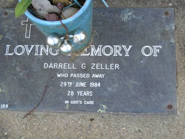 Darrell G. ZELLER,  | died 29 June 1983 aged 28 years;  | Mudgeeraba cemetery, City of Gold Coast  | 