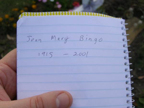 Jean Mary BINGO,  | 1915 - 2001;  | Mudgeeraba cemetery, City of Gold Coast  | 