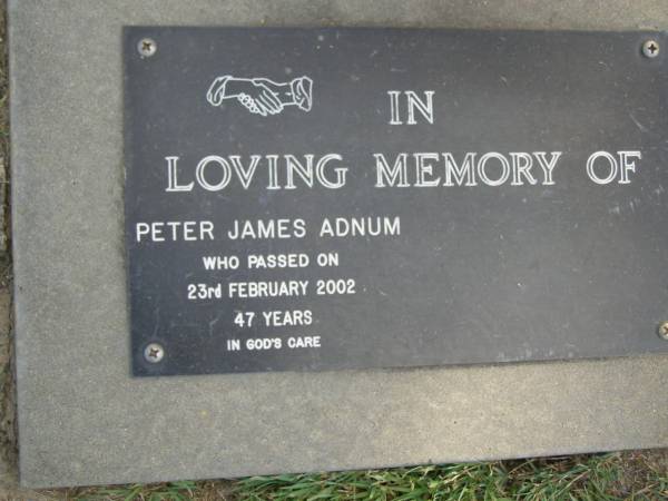 Peter James ADNUM,  | died 23 Feb 2002 aged 47 years;  | Mudgeeraba cemetery, City of Gold Coast  | 