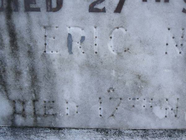 Ellen Amelia EUSTANCE,  | wife mother,  | died 27 Sept 1960 aged 53 years;  | Eric Norman EUSTANCE,  | died 17 Nov 1965 aged 59 years;  | Mudgeeraba cemetery, City of Gold Coast  | 