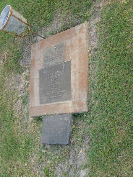 Harold Alfred KURZ,  | 1911 - 1975,  | husband of Pat,  | father of Toni, Lauraine, Dale, Gaylene, Joanne,  | Nigel & Simon;  | H.A. KURZ,  | died 7 Sept 1975 aged 63 years;  | Lauraine KURZ,  | died 30 Nov 2002,  | mate of Peter;  | Mudgeeraba cemetery, City of Gold Coast  | 