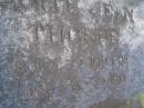 Harry Kenny THORPE,
born 28-3-1905,
died 1-9-1983;
Edith Jean THORPE,
born 7-10-1908,
died 16-3-1983;
Mudgeeraba cemetery, City of Gold Coast
