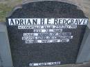 Adrian H.E. REDGRAVE,
died 25 July 1981 aged 32 years;
Adrian H.E. REDGRAVE,
accidentally killed 25 July 1981 aged 32 years,
husband of Suzanne,
father of Christopher, Michael, Mary & Emma;
Mudgeeraba cemetery, City of Gold Coast
