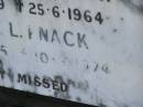 Peter Frank KNACK,
30-9-1889 - 25-6-1964;
Jessie L. KNACK,
21-8?-1886 - 10-8-1974;
Mudgeeraba cemetery, City of Gold Coast